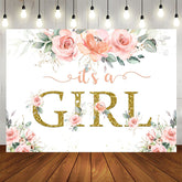 Aperturee - Its A Girl Bright Flower and Leave Baby Shower Backdrop